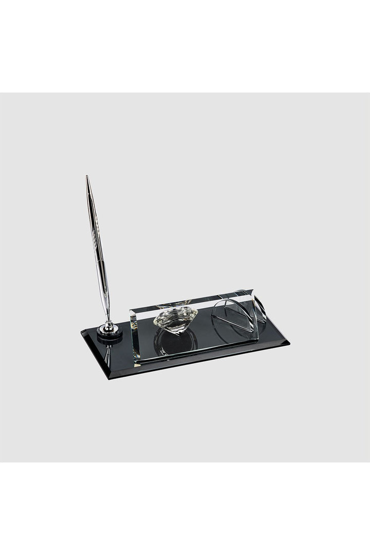 Siyah Silver Kristal Masa İsimliği – Saatli Tek Kalemli 11×22 cm (MKR-532) – ön görünüm