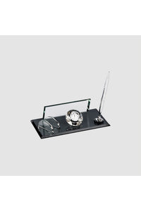 Siyah Silver Kristal Masa İsimliği – Saatli Tek Kalemli 11×22 cm (MKR-532) – detay görünümü