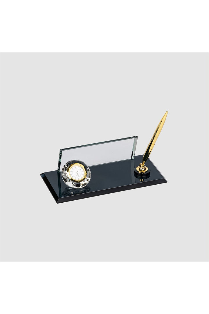 Siyah Gold Kristal Masa İsimliği – Saatli Tek Kalemli 10×21 cm (MKR-534) – detay görünümü