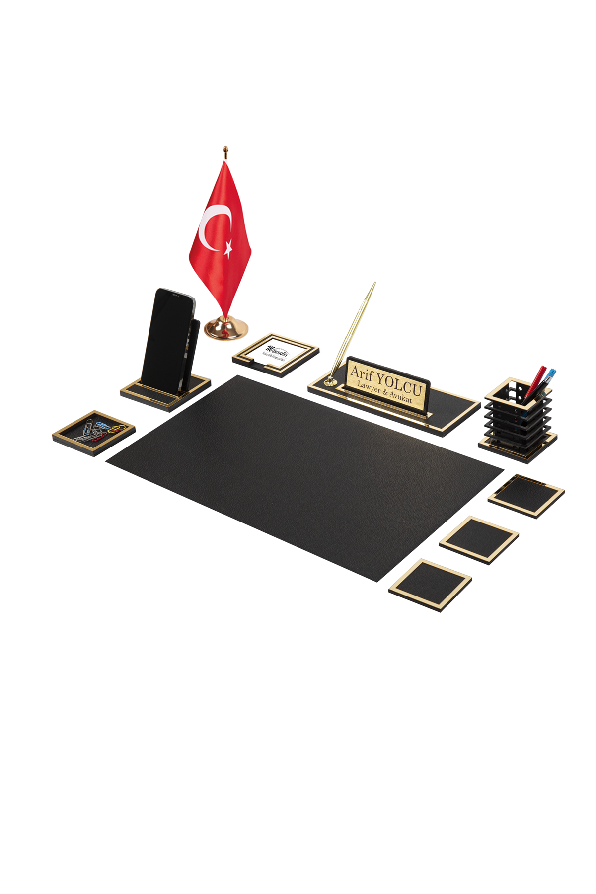 Asel Gold Sümen Takımı 10 Parça Siyah Full Set