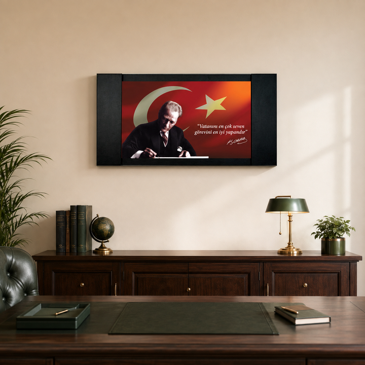 Atatürk Makam Panosu – “Vatanını En Çok Seven” Gold Bayrak (MP007-1) – detay görünümü