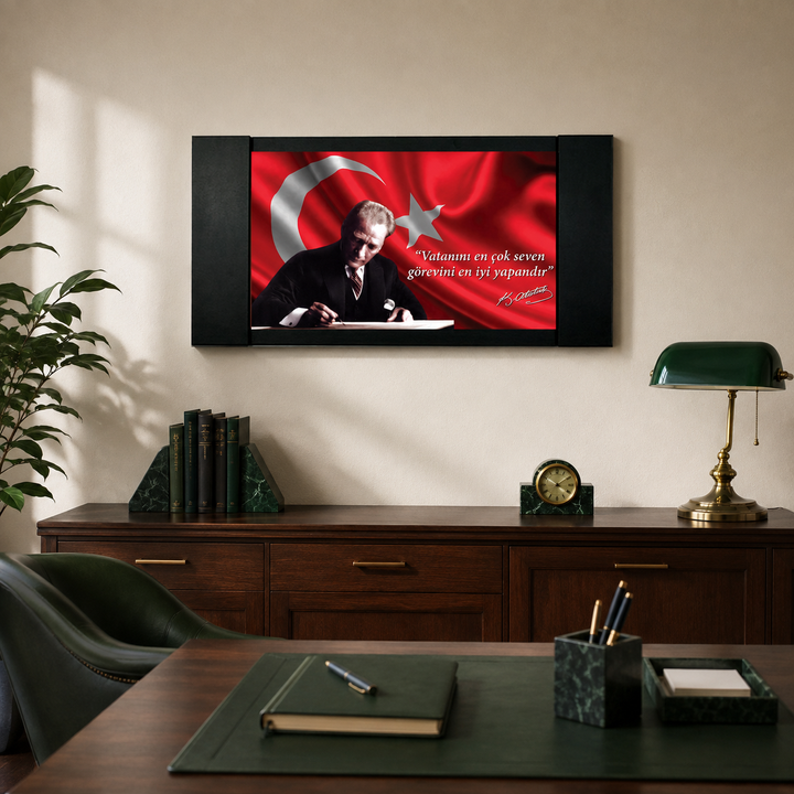 Atatürk Makam Panosu – “Vatanını En Çok Seven” Saten Bayrak (MP003-1) – detay görünümü