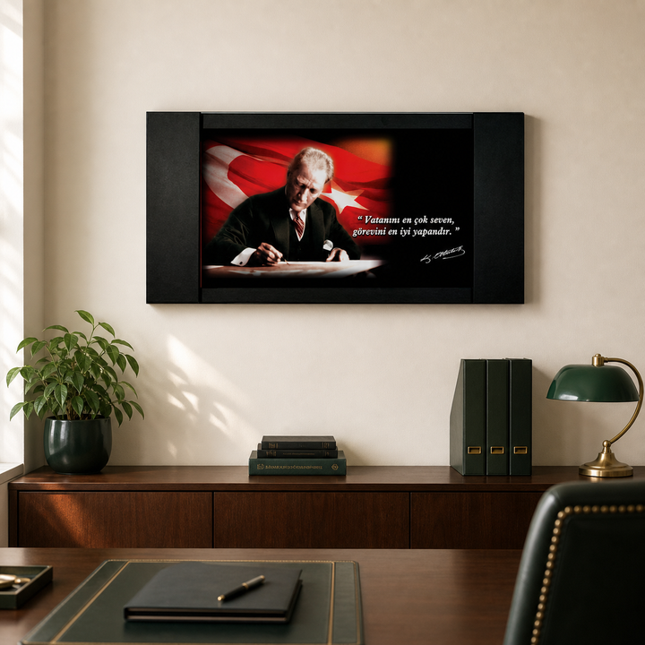 Atatürk Makam Panosu – “Vatanını En Çok Seven” Dalgalı Bayrak (MP002-1) – detay görünümü