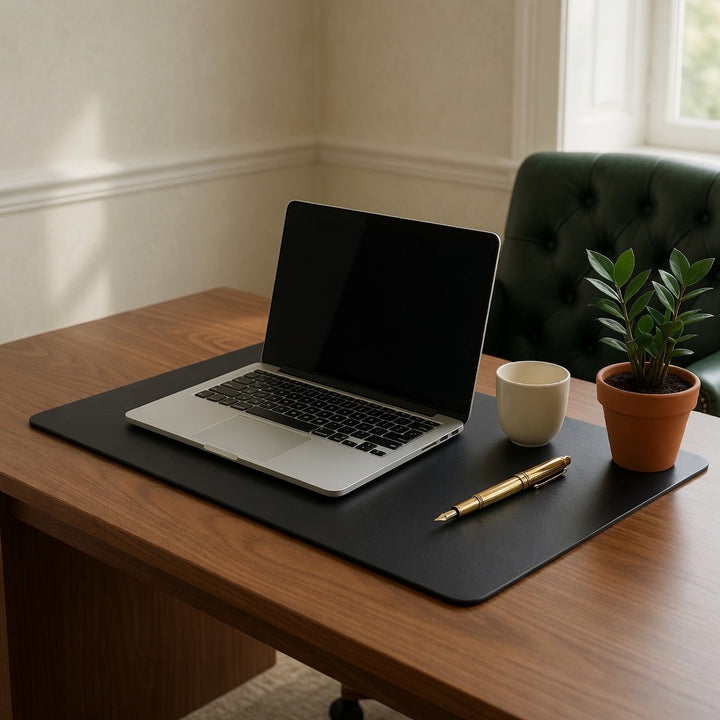 Siyah hakiki deri masa pedi, laptop ile kullanım