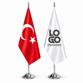 Türk Bayraklı ve Logolu İkili Makam Bayrağı Seti (Krom Direkli) — LOGO ve MARKANIZ örnek baskısı