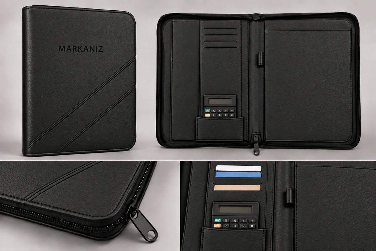 Fermuarlı Evrak Çantası Organizer — Siyah