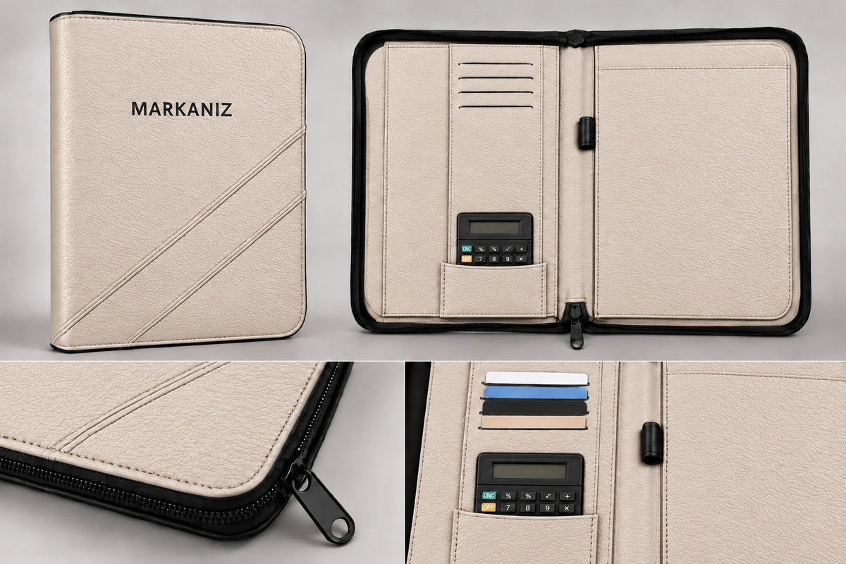 Fermuarlı Evrak Çantası Organizer — Krem