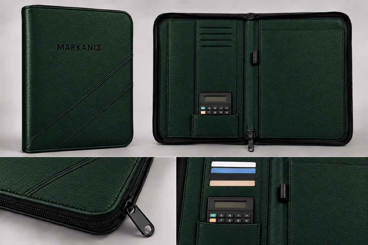 Fermuarlı Evrak Çantası Organizer — Yeşil