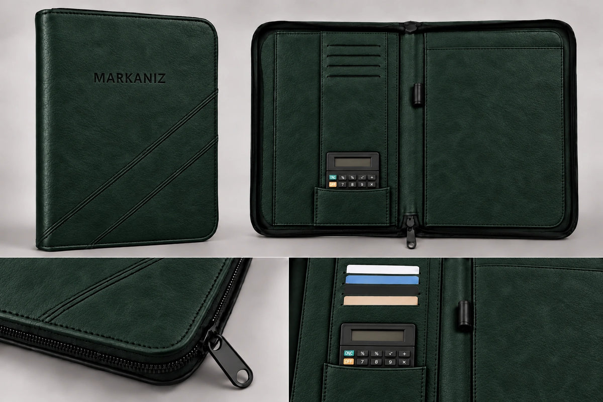 Fermuarlı Evrak Çantası Organizer — Damarlı Koyu Yeşil