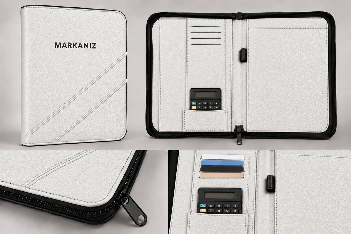 Fermuarlı Evrak Çantası Organizer — Beyaz
