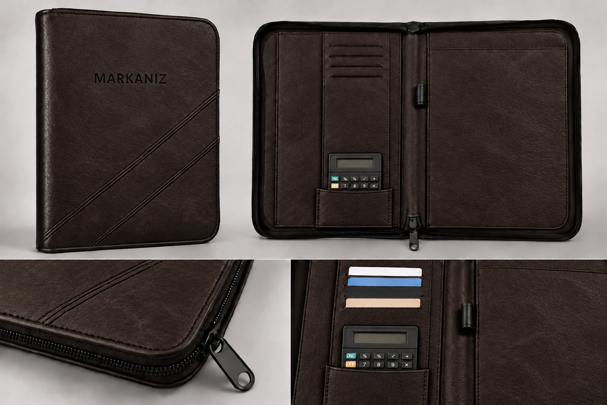 Fermuarlı Evrak Çantası Organizer — Damarlı Koyu Kahve