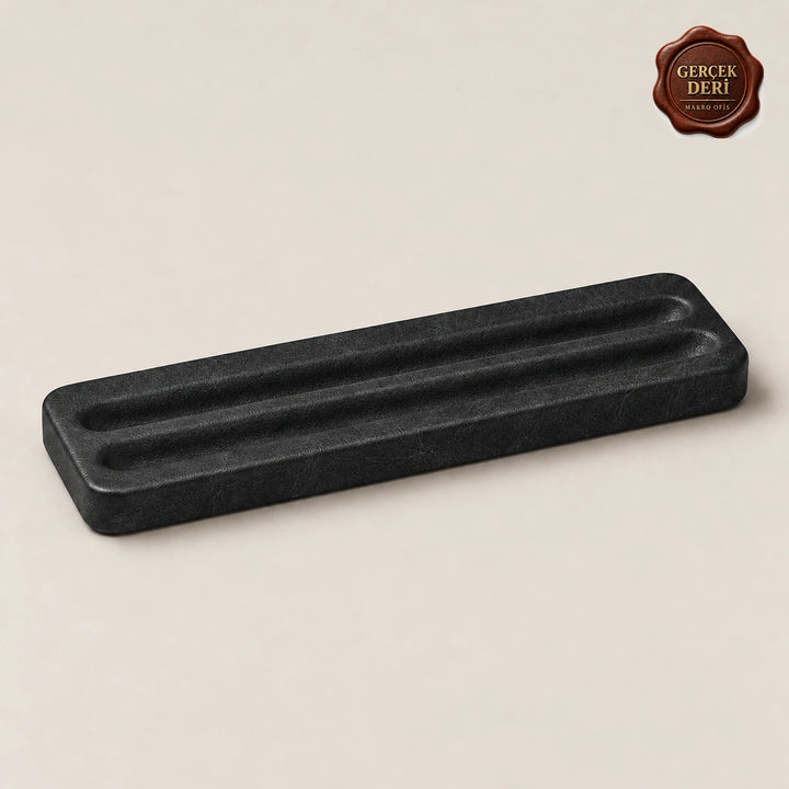 Gerçek Deri Yatay Kalem Tepsisi — Siyah
