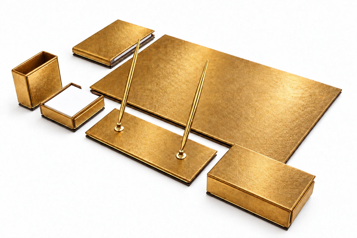 Altın Renk Kalemli Ofis Masa Seti Model 2 — Gold
