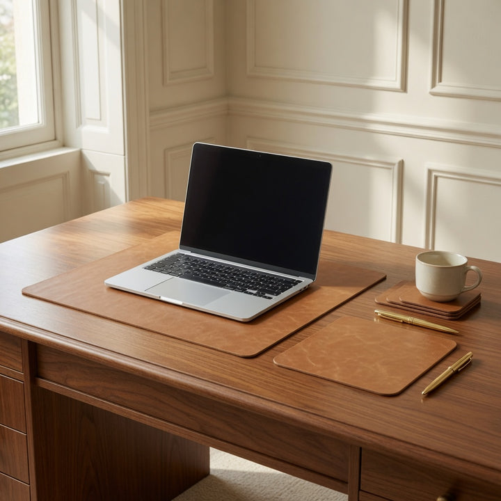 Taba suni deri masa pedi seti, laptop ile kullanım