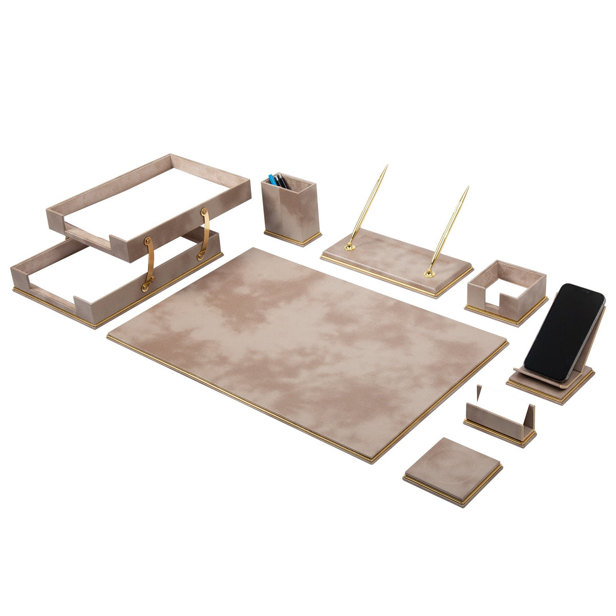 Bulut Deri Sümen Takımı 9 Parça Krem Lüks Sümen Takımı & Dosya Organizerleri – ön görünüm